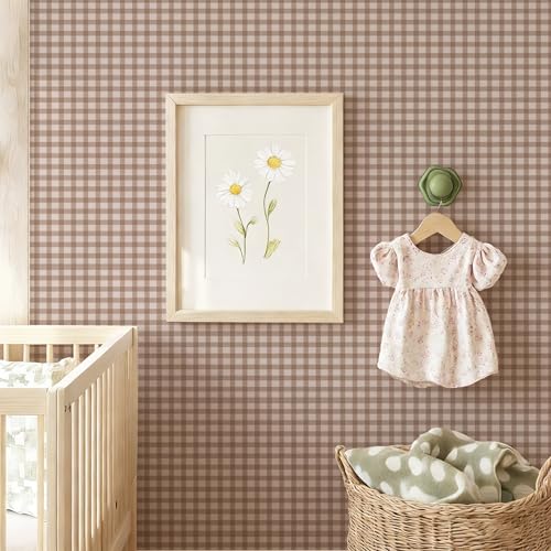 YXTII 17.3" × 196.8" Striped Wallpaper Peel and Stick, Plaid Farmhouse Self Adhesive Contact Paper Removable Wall Paper for Bedroom Boho Waterproof Shelf Drawer Liner - Image 2