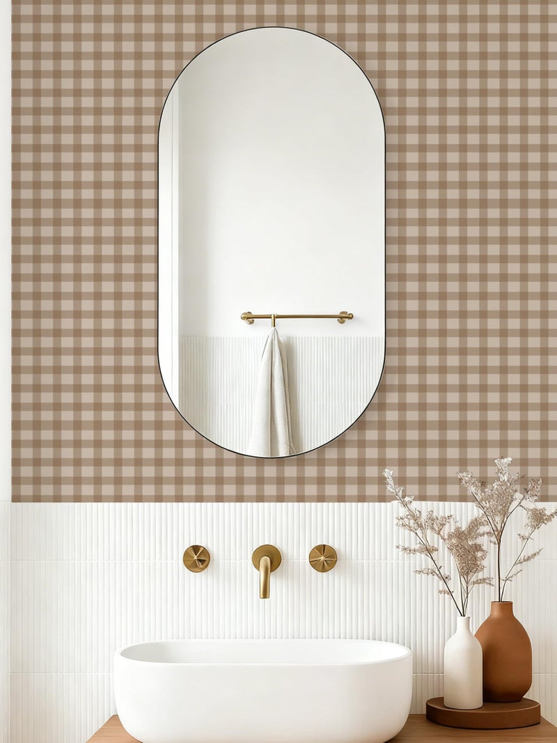 YXTII 17.3" × 196.8" Striped Wallpaper Peel and Stick, Plaid Farmhouse Self Adhesive Contact Paper Removable Wall Paper for Bedroom Boho Waterproof Shelf Drawer Liner - Image 4