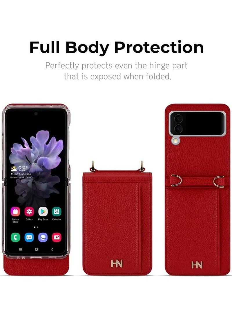 General Galaxy Z Flip 3 Case, Wallet Case Design for Galaxy Z Flip 3 5G, PU Leather Flip Case Cover, Lightweight, Card Holder, Wrist Strap Card Pocket Case for Z Flip 3 2021  - Image 2