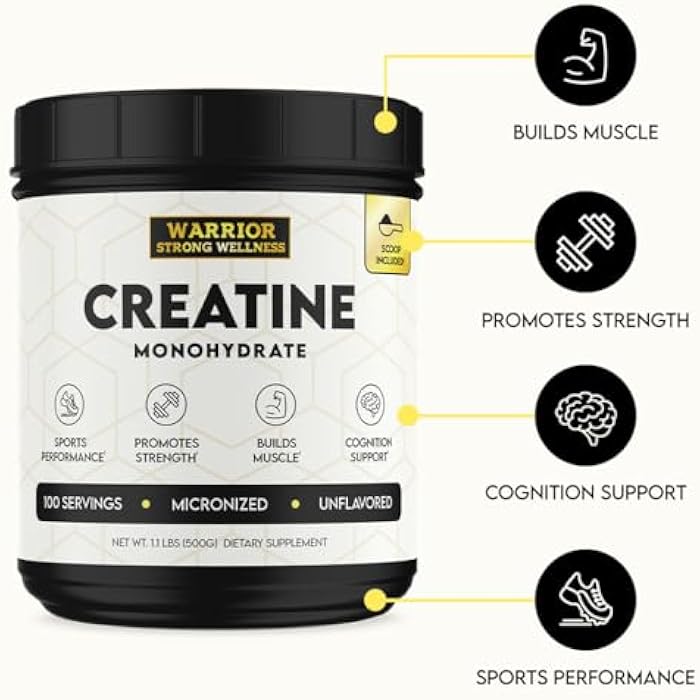 Warrior Strong Wellness Creatine Monohydrate Powder 1 lb, 100 Servings, ISO Certified Tested Vegan, Unflavored Micronized Powder- Support Muscles, Cellular Energy & Cognitive Function - Image 4