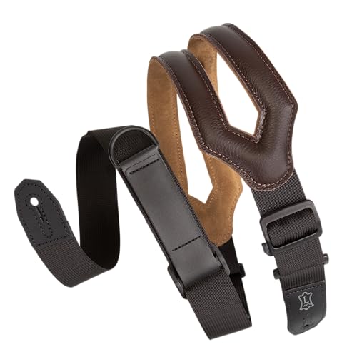 Levy's Leathers Right Height Guitar Strap with RipChord Quick Adjustment Technology; 3" Wide Ergonomic Padded Leather -Dark Brown (MRHSS-DBR) - Image 1
