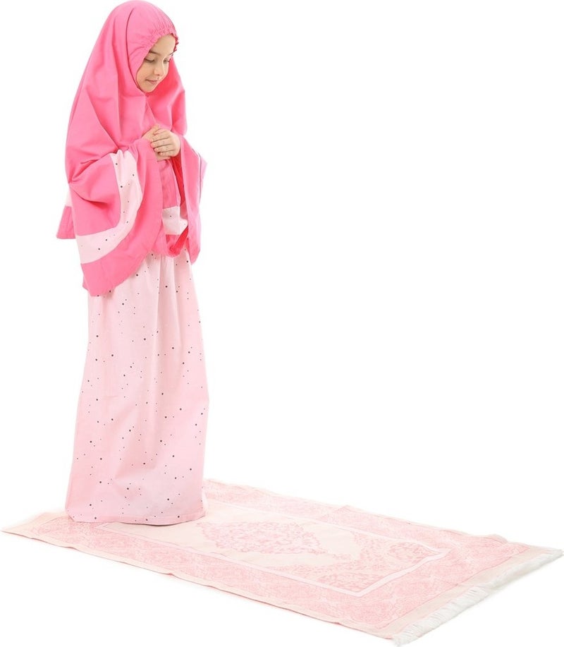 Elanesa  Girl's Prayer Dress 3 Piece Colorful Star Printed with Prayer Mat  - Image 1