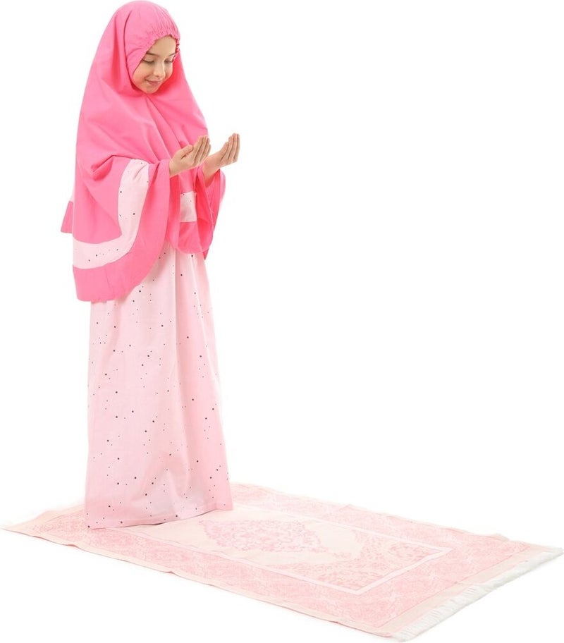Elanesa  Girl's Prayer Dress 3 Piece Colorful Star Printed with Prayer Mat  - Image 2