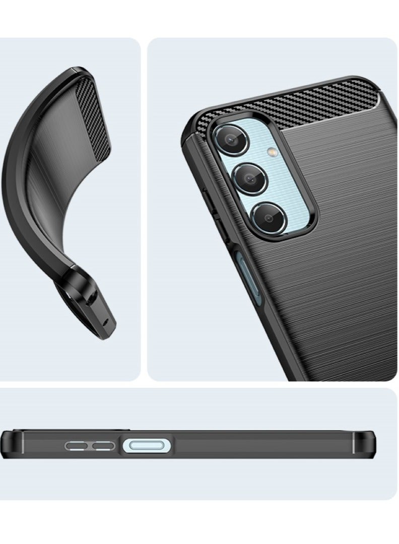 Samsung Galaxy M35 5G Rugged Shield Cover – Black. Brushed carbon fiber texture, shockproof TPU, anti-slip, slim, and lightweight for durable protection. - Image 4
