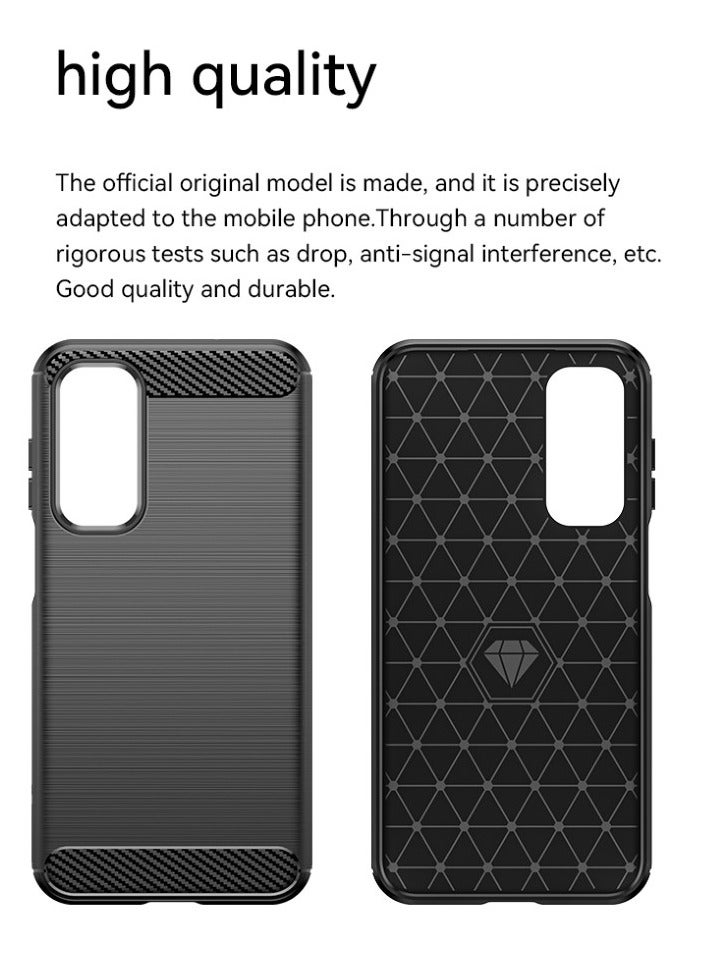 Samsung Galaxy M35 5G Rugged Shield Cover – Black. Brushed carbon fiber texture, shockproof TPU, anti-slip, slim, and lightweight for durable protection. - Image 5