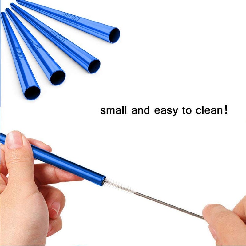 STAR WORK Stainless Steel Travel Camping 4 Cutlery Set Flatware Set Including Knife Fork Spoon Cleaning Brush 5 Metal Straws SetDishwasher Safe Total 9 PCS Combo Black Spoon with Blue Straw - Image 5