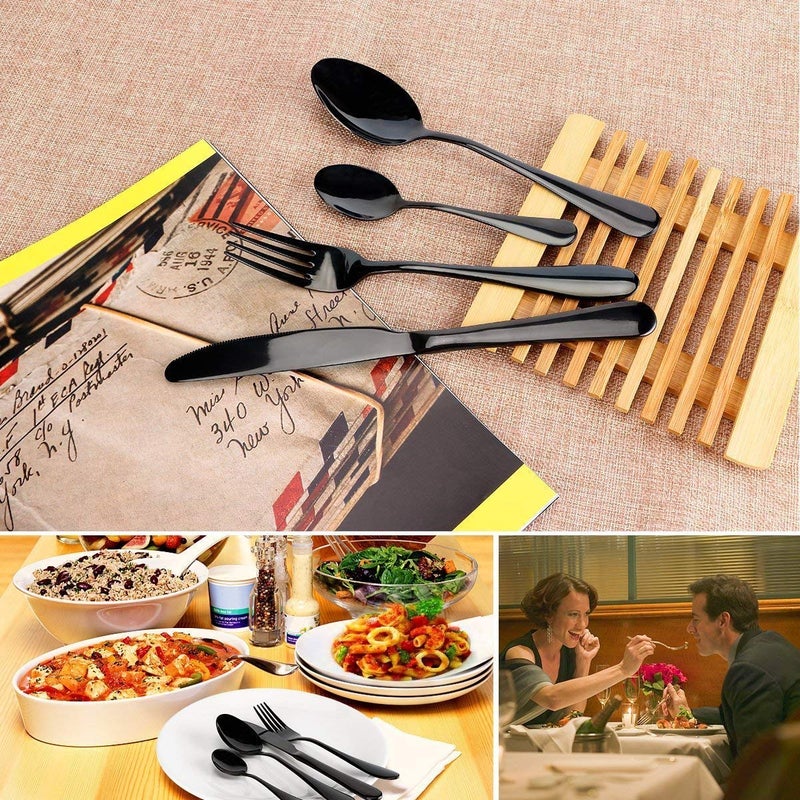 STAR WORK Stainless Steel Travel Camping 4 Cutlery Set Flatware Set Including Knife Fork Spoon Cleaning Brush 5 Metal Straws SetDishwasher Safe Total 9 PCS Combo Black Spoon with Blue Straw - Image 2