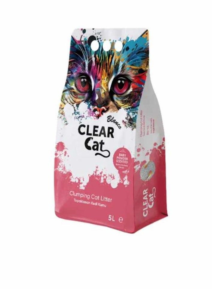 كلير كات بلانكو رمل قطط متكتل برائحة بودرة الأطفال من كلير كات بلانكو، سعة 5 لتر، بنتونيت أبيض طبيعي 100%، تكتل سريع ومتماسك، امتصاص عالٍ، منخفض الغبار، قليل التبعثر، انتعاش يدوم طويلاً - Image 1
