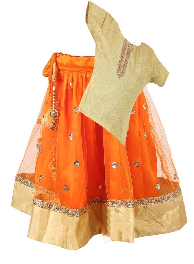 HIBA Lehenga Choli Set orange Colour For Baby Girl With Golden Top 4-5 years - Image 1