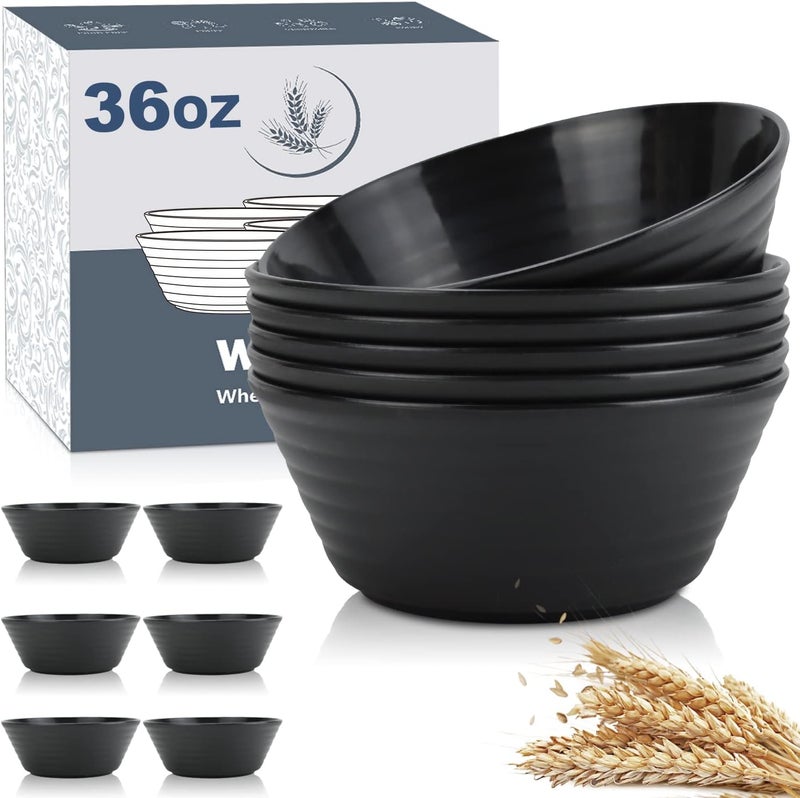 Wrova Wheat Straw Bowl Sets6 PCS Unbreakable Cereal Bowl 36 OZMicrowave and Dishwasher Safe BowlsSoup Bowl Sets BPA Free Apartment Bowl for Serving CerealOatmeal and Salad Black - Image 1
