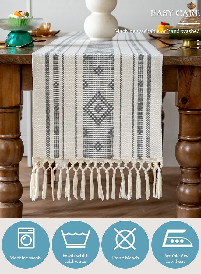 DUNISO مفرش طاولة، مفرش طاولة قروي ريفي من الكتان مع زخرفة يدوية، 35 × 183 سم لتزيين الحفلات وغرف الطعام - Image 3