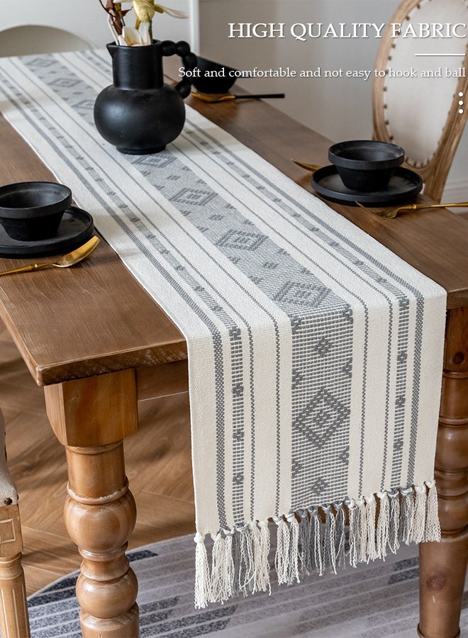 DUNISO مفرش طاولة، مفرش طاولة قروي ريفي من الكتان مع زخرفة يدوية، 35 × 183 سم لتزيين الحفلات وغرف الطعام - Image 4