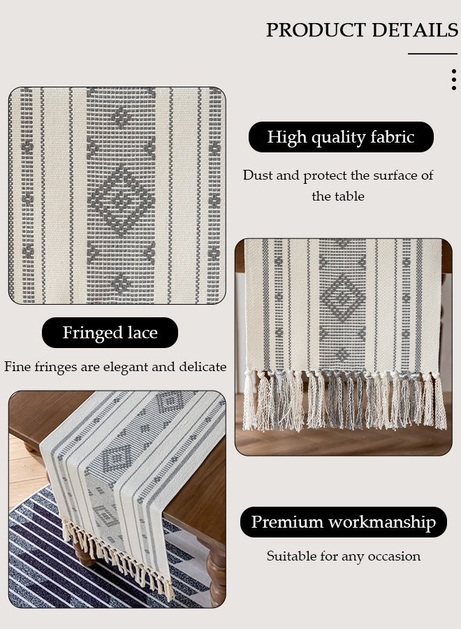 DUNISO مفرش طاولة، مفرش طاولة قروي ريفي من الكتان مع زخرفة يدوية، 35 × 183 سم لتزيين الحفلات وغرف الطعام - Image 5
