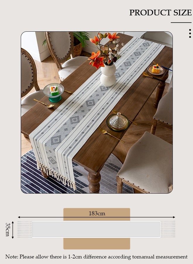 DUNISO مفرش طاولة، مفرش طاولة قروي ريفي من الكتان مع زخرفة يدوية، 35 × 183 سم لتزيين الحفلات وغرف الطعام - Image 2