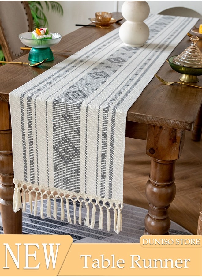 DUNISO Table Runner, Farmhouse Rustic Linen Table Runner with Handmade Tassel, 35 × 183CM Table Decor for Party and Dining Room Decorations  - Image 1