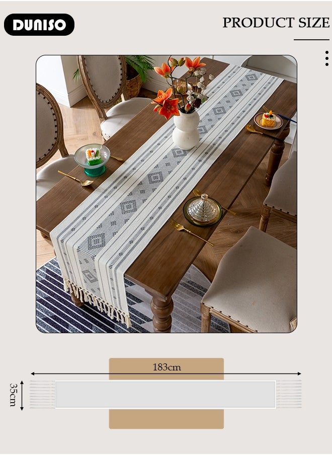 DUNISO Table Runner, Farmhouse Rustic Linen Table Runner with Handmade Tassel, 35 × 183CM Table Decor for Party and Dining Room Decorations  - Image 4