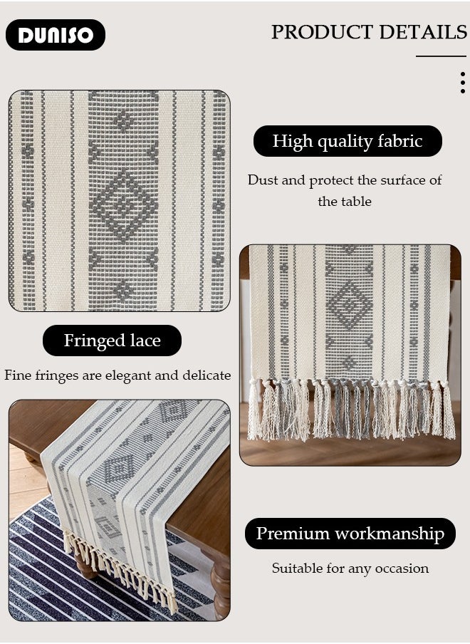DUNISO Table Runner, Farmhouse Rustic Linen Table Runner with Handmade Tassel, 35 × 183CM Table Decor for Party and Dining Room Decorations  - Image 3