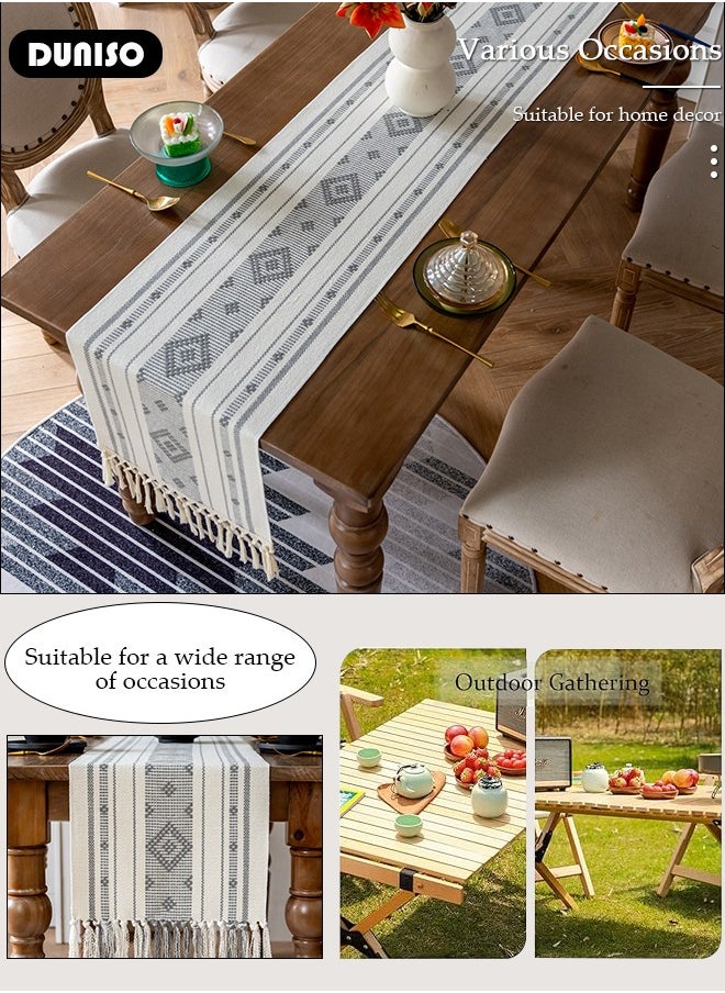 DUNISO Table Runner, Farmhouse Rustic Linen Table Runner with Handmade Tassel, 35 × 183CM Table Decor for Party and Dining Room Decorations  - Image 5