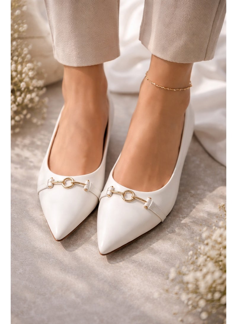 Ballerina Flat Leather With Acceroies BN-506 - White