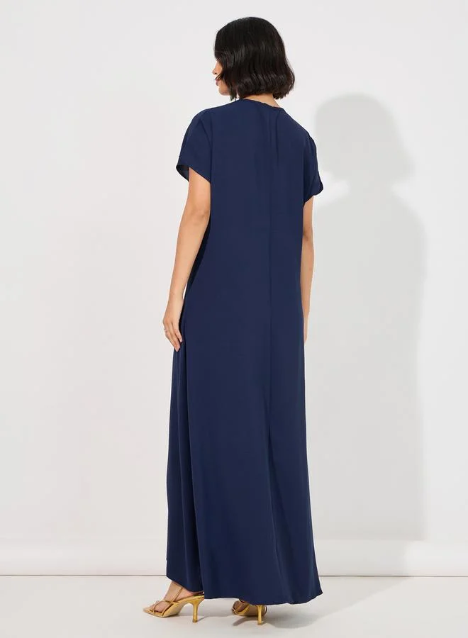 Styli V Neck Button Detail Under Abaya Dress