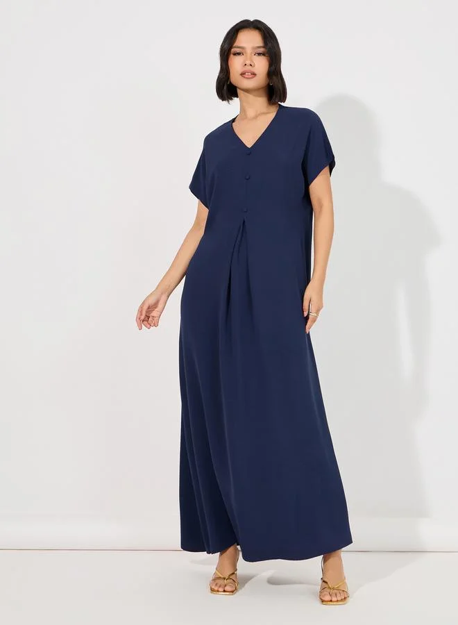 Styli V Neck Button Detail Under Abaya Dress