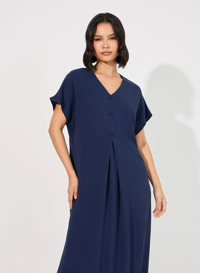 Styli V Neck Button Detail Under Abaya Dress