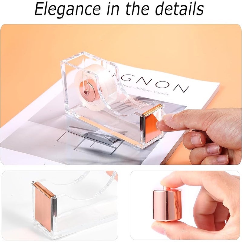 Famassi Rose Gold Desk Accessories，Office Supplies Set Acrylic Stapler Set Staple Remover, Tape Holder, 2 Ballpoint Pen, Scissor, Binder/Paper Clips and 1000pcs Staples. - Image 4