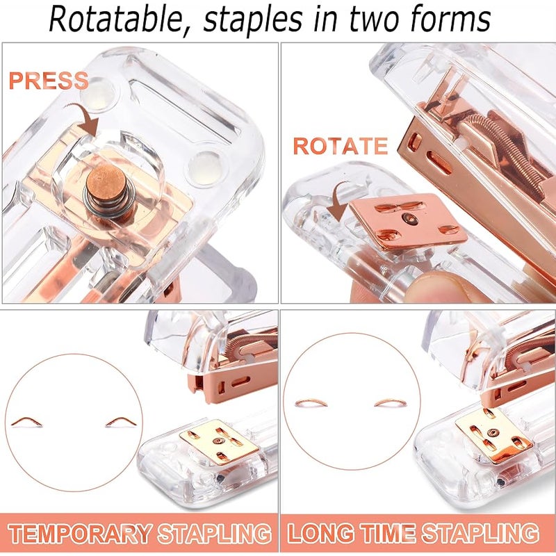 Famassi Rose Gold Desk Accessories，Office Supplies Set Acrylic Stapler Set Staple Remover, Tape Holder, 2 Ballpoint Pen, Scissor, Binder/Paper Clips and 1000pcs Staples. - Image 3