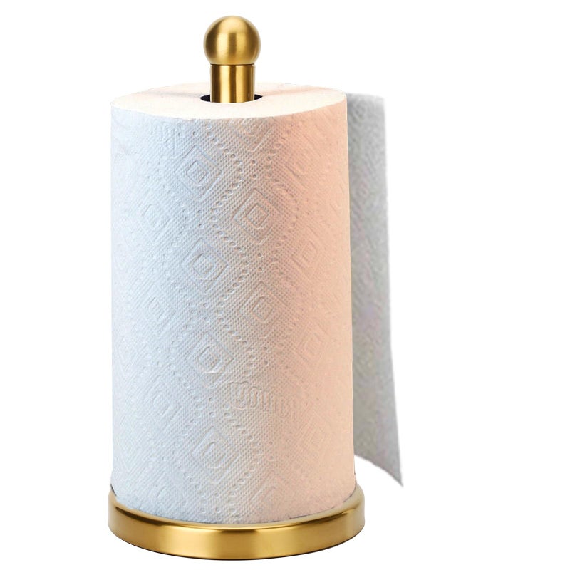 Paper Towel Holder Stand with Sturdy Base Fits Standard and Jumbo Sized Paper Towel Paper Towel Holder Countertop Gold