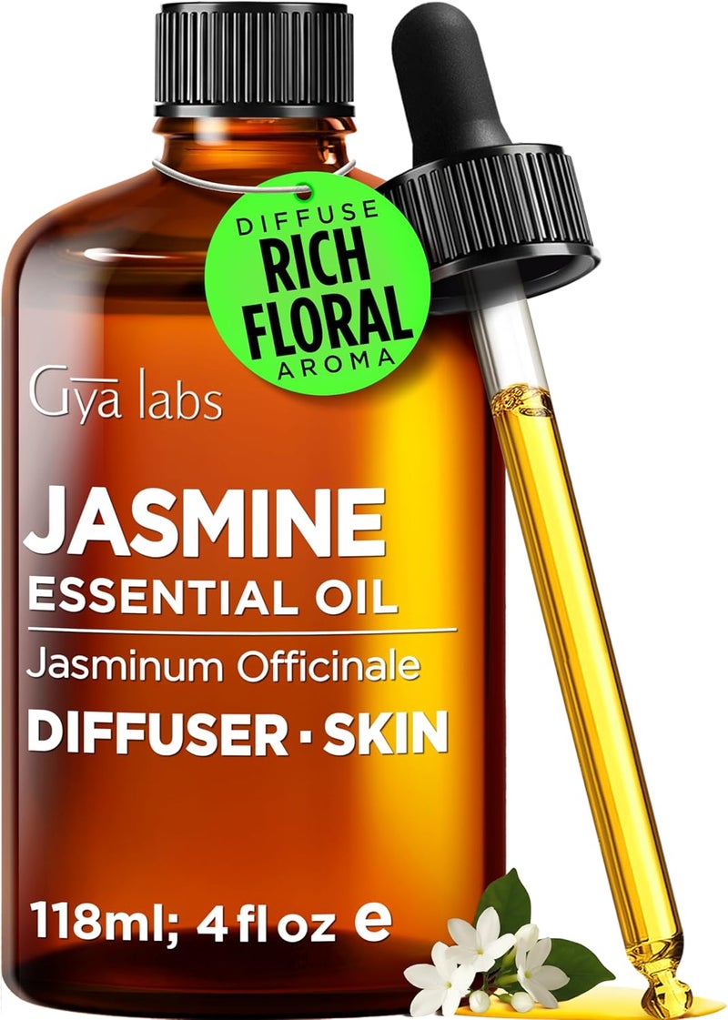 Gya Labs Jasmine Essential Oil - 4 Fl Oz - for Hair, Skin, Diffuser, Aromatherapy & DIY Candle Making Scent - Image 1