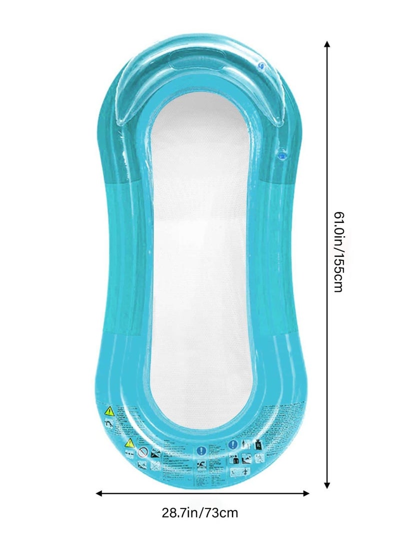 Blue Inflatable Pool Float Hammock Lounge Chair, 155cm Water Mesh Floating Bed with Headrest, Summer Beach Float for Adults - Image 2
