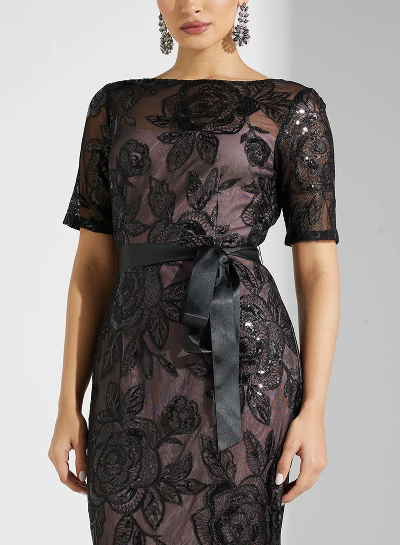 Adrianna Papell Floral Lace Gown Dress
