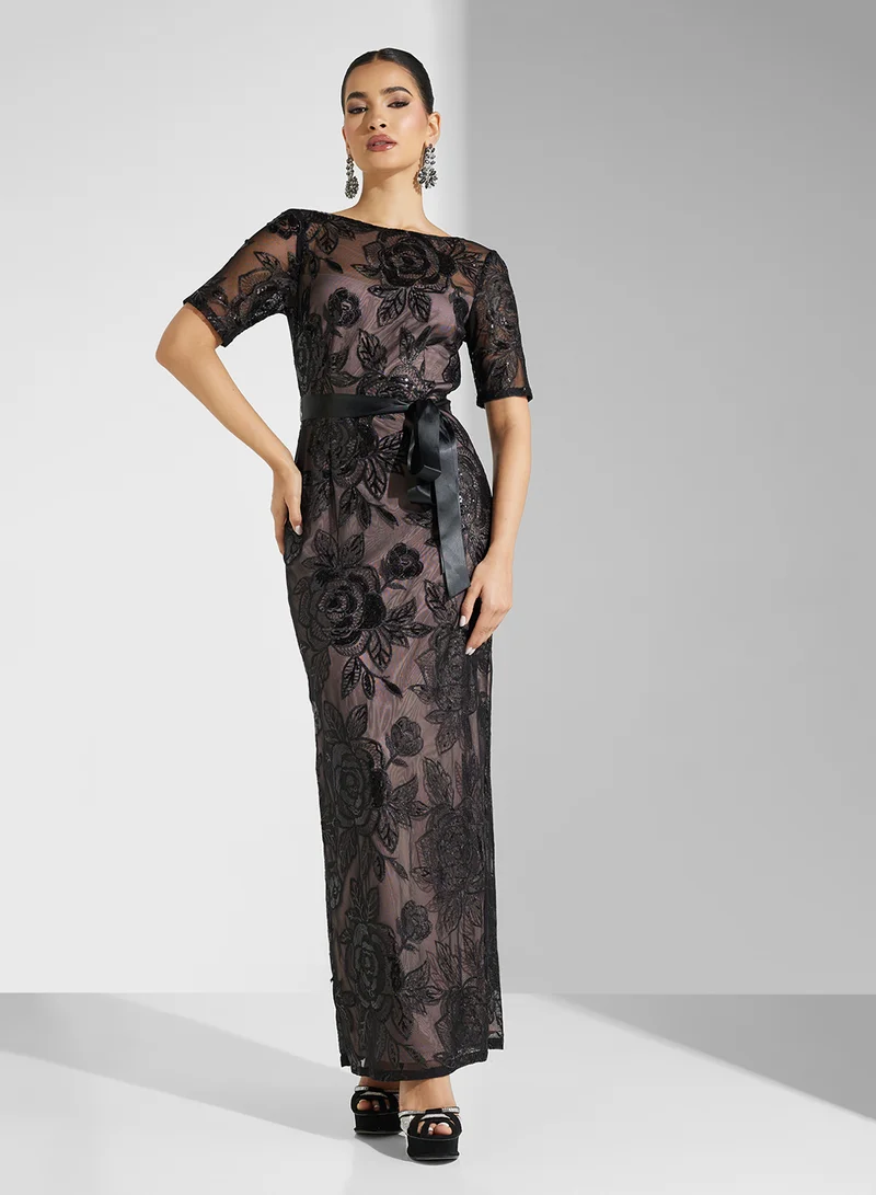 Adrianna Papell Floral Lace Gown Dress