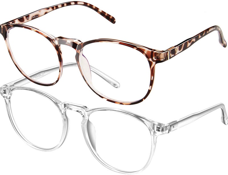 FEIYOLD Blue Light Blocking Glasses WomenMenRetro Round Anti Eyestrain Computer Gaming GlassesLeopardCrystal