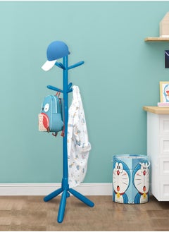 AFT Wood Coat Rack Freestanding, Entryway, Coat Stand with 6 Hooks & Stable Tri-Legged Base, Rubber Wood Coat Tree Hall Tree Coat Hanger for Home Hall Entryway, used in the kids Bedroom Living Room To Hang Clothes, Hats, Bags (Blue) Arfan  - Image 1