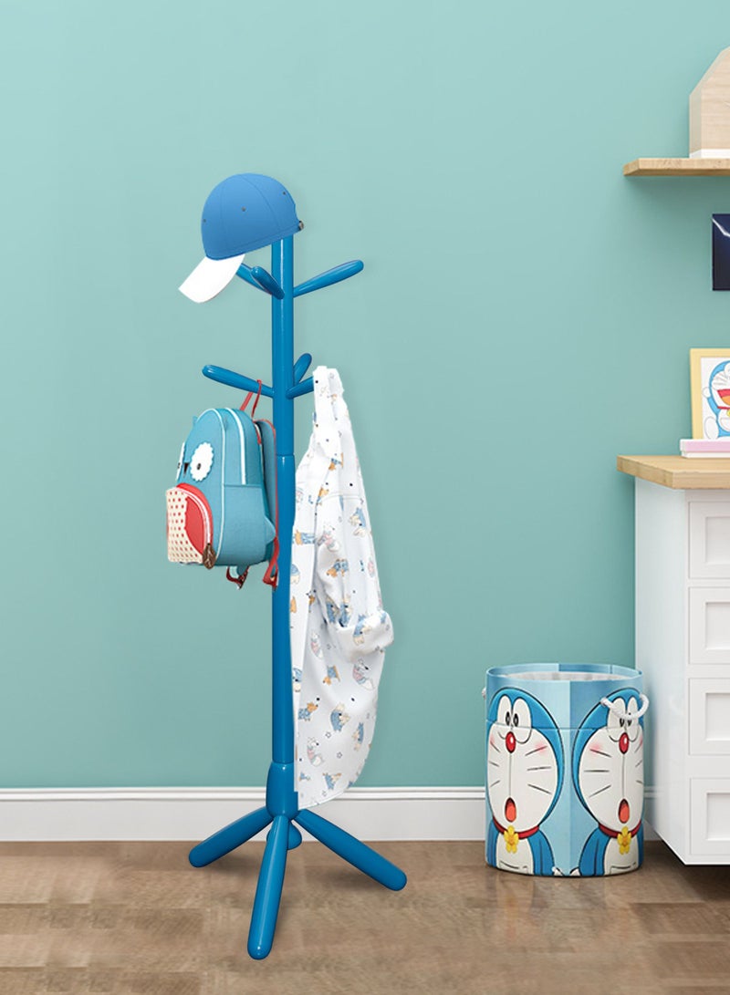 AFT Wood Coat Rack Freestanding, Entryway, Coat Stand with 6 Hooks & Stable Tri-Legged Base, Rubber Wood Coat Tree Hall Tree Coat Hanger for Home Hall Entryway, used in the kids Bedroom Living Room To Hang Clothes, Hats, Bags (Blue) Arfan  - Image 1