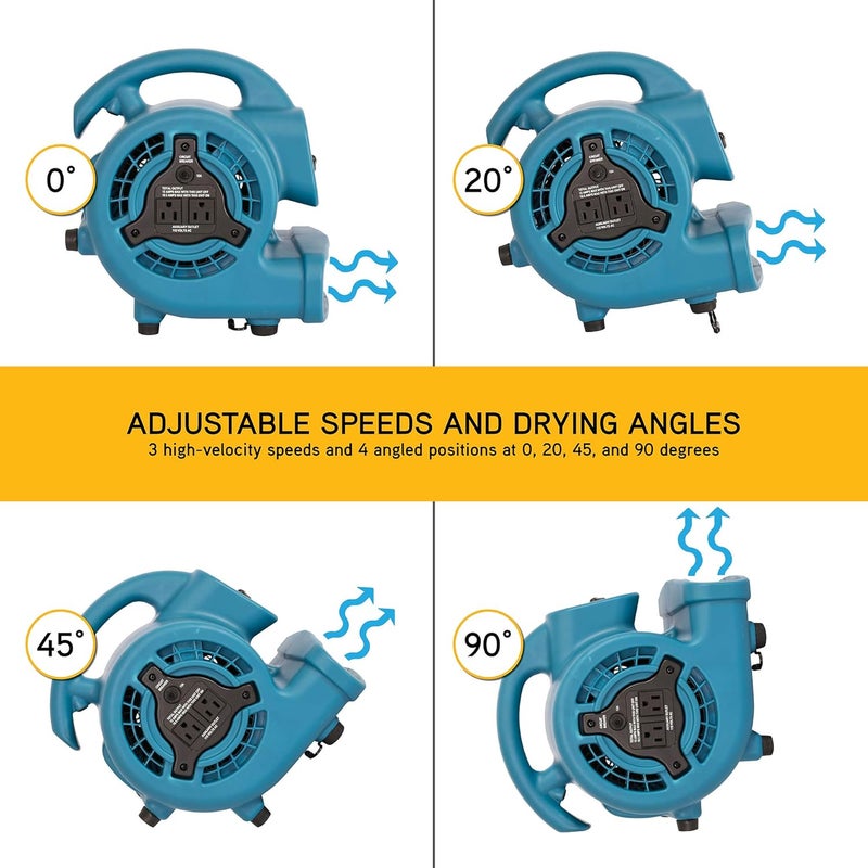 Xpower مروحة هواء مركزية صغيرة P-80A بقوة 138 واط و600 CFM، مجفف سجاد، مروحة أرضية، منفاخ، قابلة للتكديس، سلسلة دائرية، لاستعادة الأضرار الناتجة عن المياه، التنظيف، السباكة، الاستخدام المنزلي - Image 4