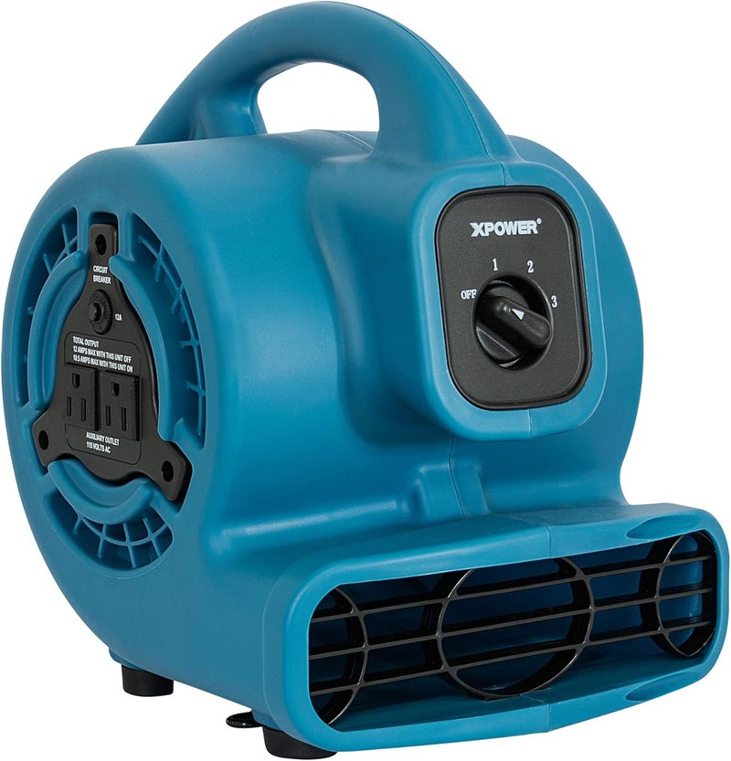 Xpower مروحة هواء مركزية صغيرة P-80A بقوة 138 واط و600 CFM، مجفف سجاد، مروحة أرضية، منفاخ، قابلة للتكديس، سلسلة دائرية، لاستعادة الأضرار الناتجة عن المياه، التنظيف، السباكة، الاستخدام المنزلي - Image 1