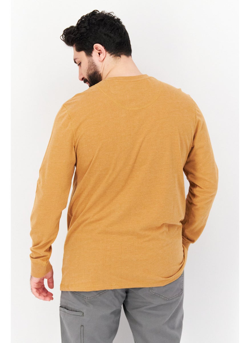Weatherproof - Men Round Neck Long Sleeve Plain T-Shirt, Tan - Image 1