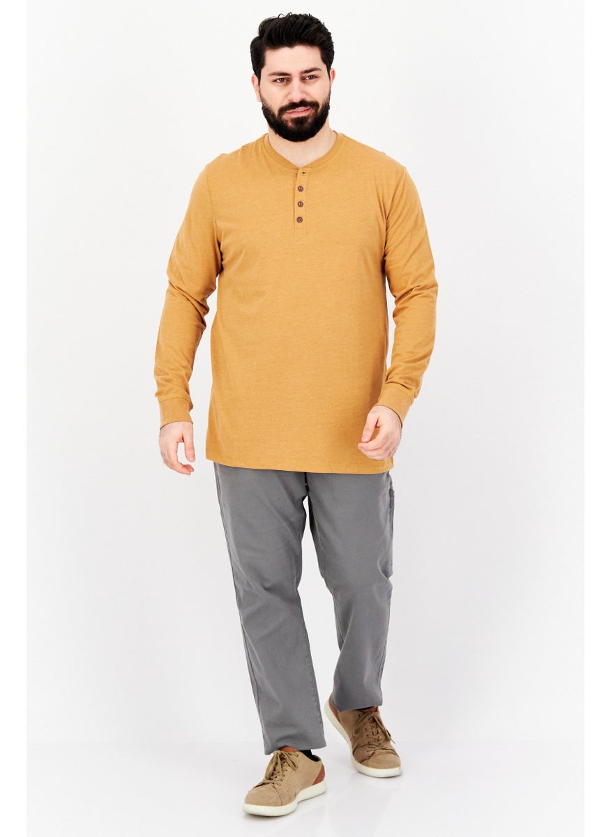 Weatherproof - Men Round Neck Long Sleeve Plain T-Shirt, Tan - Image 1