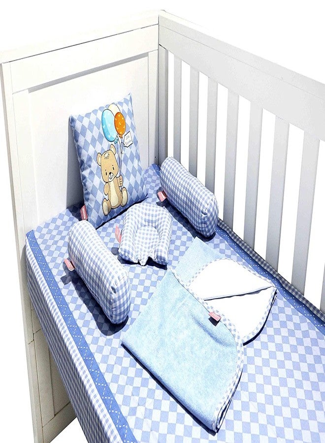 Infantso Super Soft Cotton Baby Crib Bedding Set for Newborns & Infants (Blue Set of 8) - Image 5