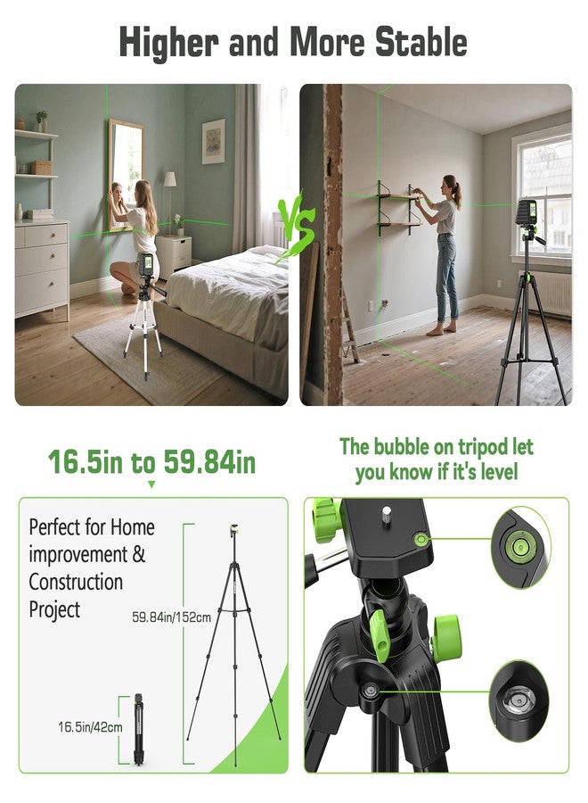 Huepar Laser Level with 60in Tripod, Huepar 150°/150Ft Self Leveling Lazer Leveler Tool with Pulse Mode (197Ft), Switchable Green Cross Line for Picture Hanging, Tile, DIY/Construction Project - Image 2