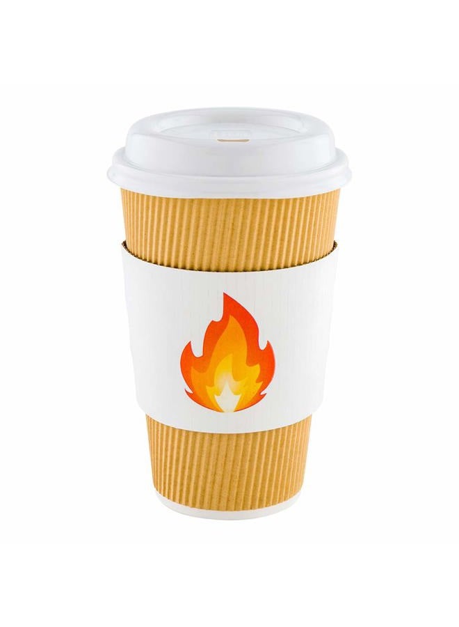 Restaurantware SLEEVES ONLY: Restpresso 5.1 x 2.8 Inch Coffee Cup Sleeves, 50 Corrugated Hot Cup Sleeves - Fire Emoji, Heat-Tolerant, White Paper Disposable Coffee Sleeves, Secure Grip - Restaurantware - Image 1