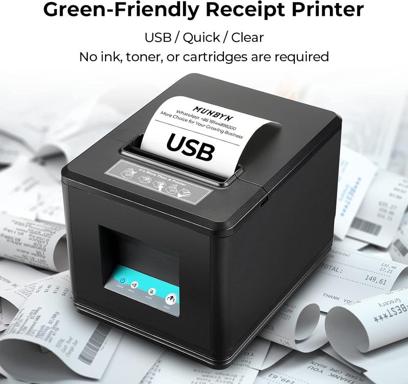 MUNBYN 80mm USB Thermal Receipt Printer, POS Printer with Auto Cutter ESC/POS Command Support Windows Mac, Do Not Support Square (Only USB Interface) - Image 3