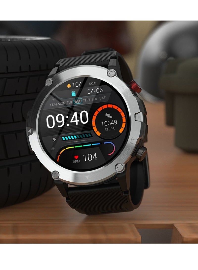 AROAQ Smart Watch Code21 With Bluetooth Calling, Fitness Tracker With Heart Rate Monitor, Multifunctional Waterproof Sleep Smart Watch For Men, Silver shell (three silver + black silicone) - Image 2