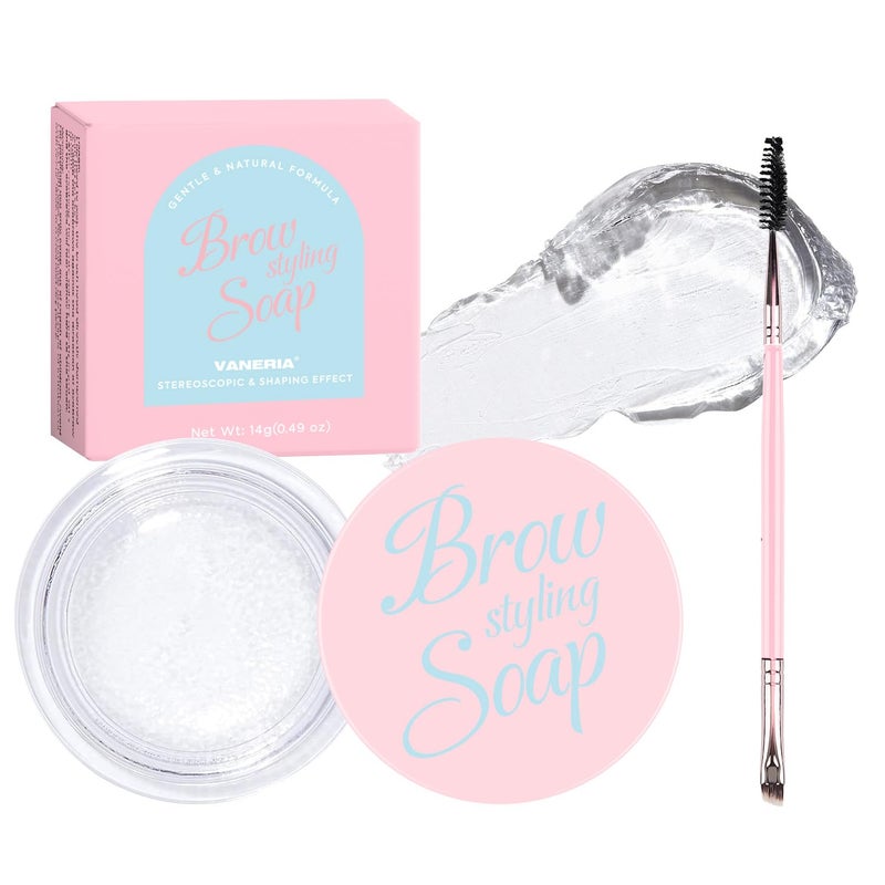 VANERIA VANERIA Eyebrow Gel ClearBrow SoapEyebrow Brush With Double HeadClear Eyebrow Setting Gel for Feathery  Fluffy  Brow FreezeLong Lasting Waterproof14g