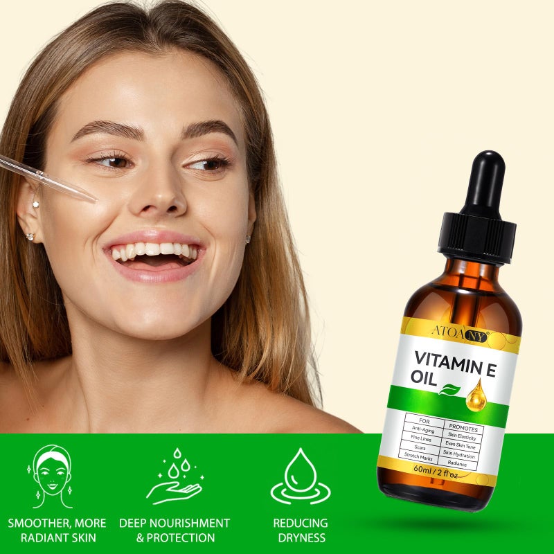 ATOANY Vitamin E Oil 2 Fl Oz - Vitamin E Oil for Skin, Face, Hair, Body - Natural Antioxidant for Dryness, Wrinkles, Scars & Stretch Marks, Moisturizing and Firming Skin - Image 3