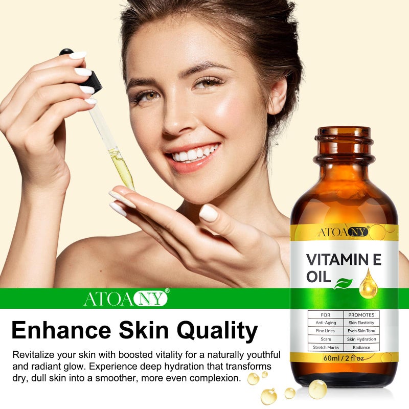 ATOANY Vitamin E Oil 2 Fl Oz - Vitamin E Oil for Skin, Face, Hair, Body - Natural Antioxidant for Dryness, Wrinkles, Scars & Stretch Marks, Moisturizing and Firming Skin - Image 4