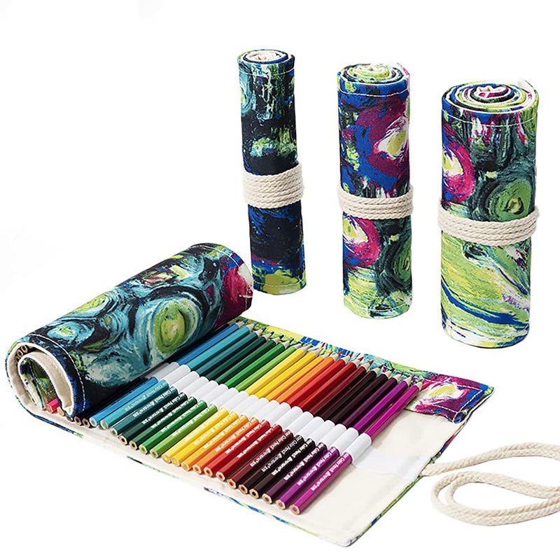 Funny live 364872 Slots Colored Pencil Wrap Pencils Roll Holder Coloring Pencils Organizer Holder Colored Pen Paint Brush Storage Pouch Portable for Artist Student Ink painting 72 Slots