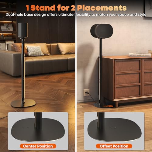 PUTORSEN Speaker Stands for Sonos Era-100 & Era-300 - Height Adjustable Floor Stands 29.1''–39'', Dual-Mount Base for Space-Saving Placement, Concealed Cable Management, 11 lbs Max Load, 1 Pair, Black - Image 4